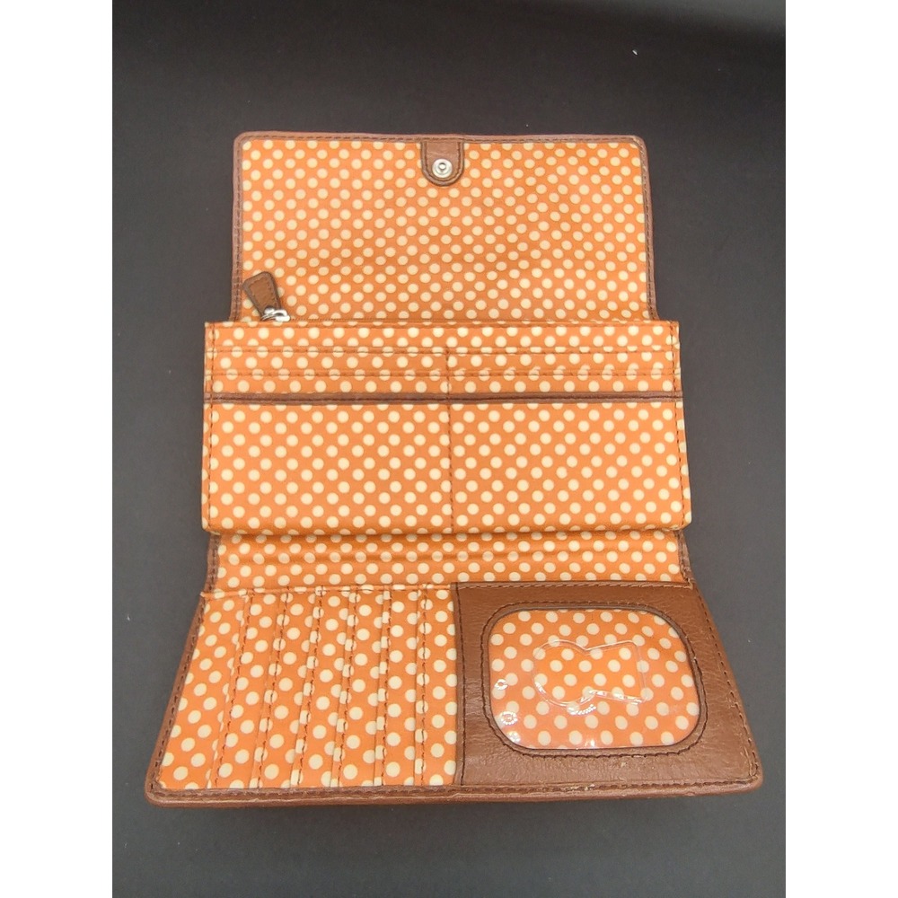 Fossil Key-Per Trifold Wallet Multicolor Abstract Teardrop Leather Trim Brown - Picture 10 of 11